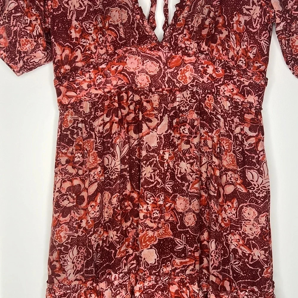 Ulla Johnson Amora Tiered Floral V-neck Tie Back Midi Dress - Picture 5 of 11